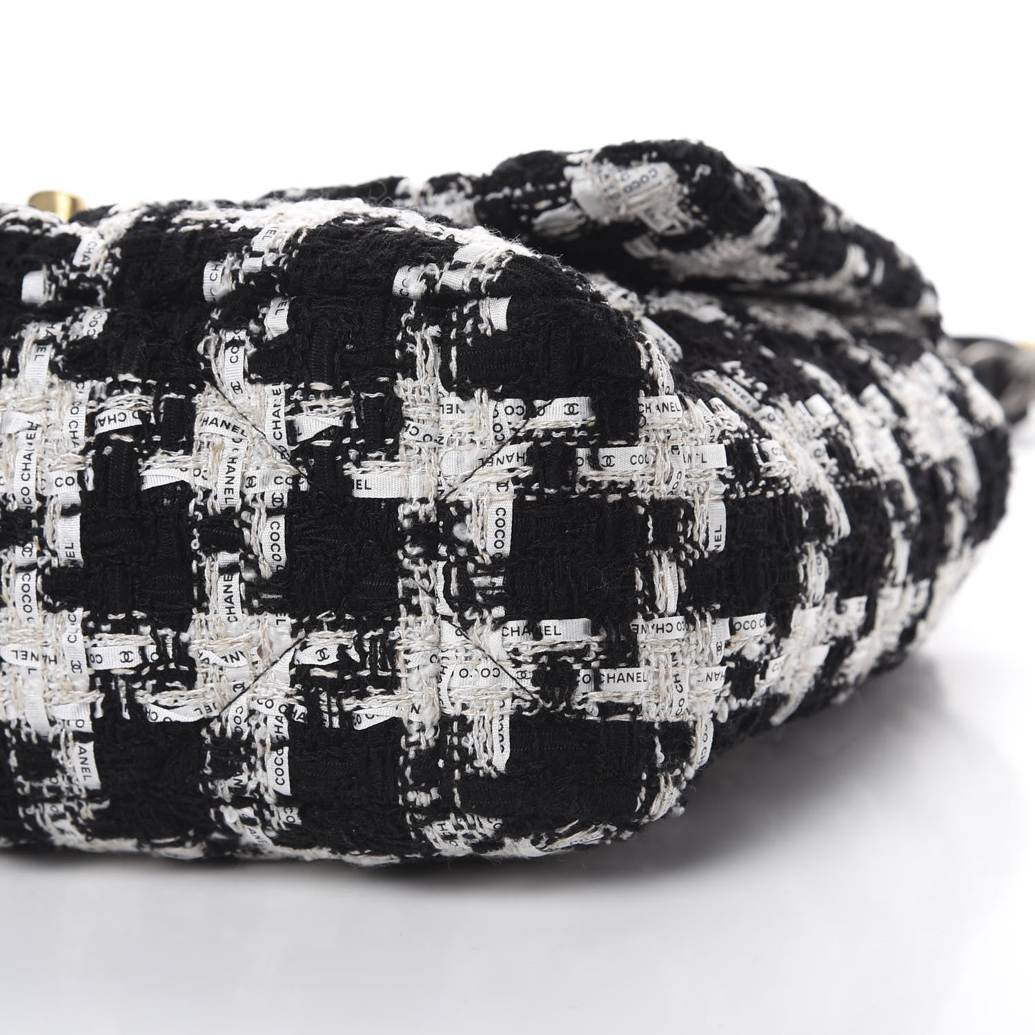 Chanel Tweed Quilted Large 19 Flap Black Ecru White 6 of 9