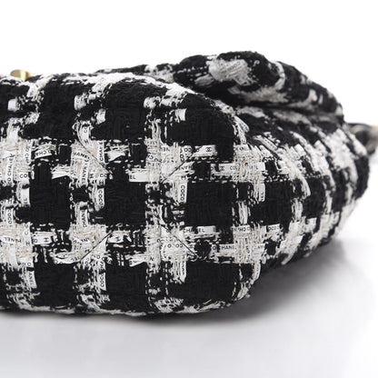 Chanel Tweed Quilted Large 19 Flap Black Ecru White 6 of 9