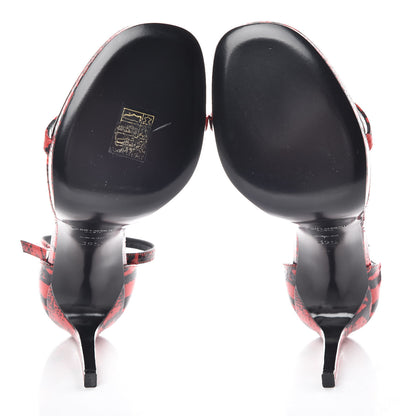 Saint Laurent Python Calfskin Embossed Jane 105 Ankle Strap Sandals 39.5 Red Black 5 of 8