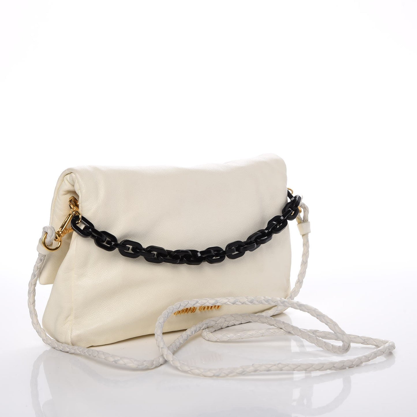 Nappa Crystal Flap Shoulder Bag Bianco White