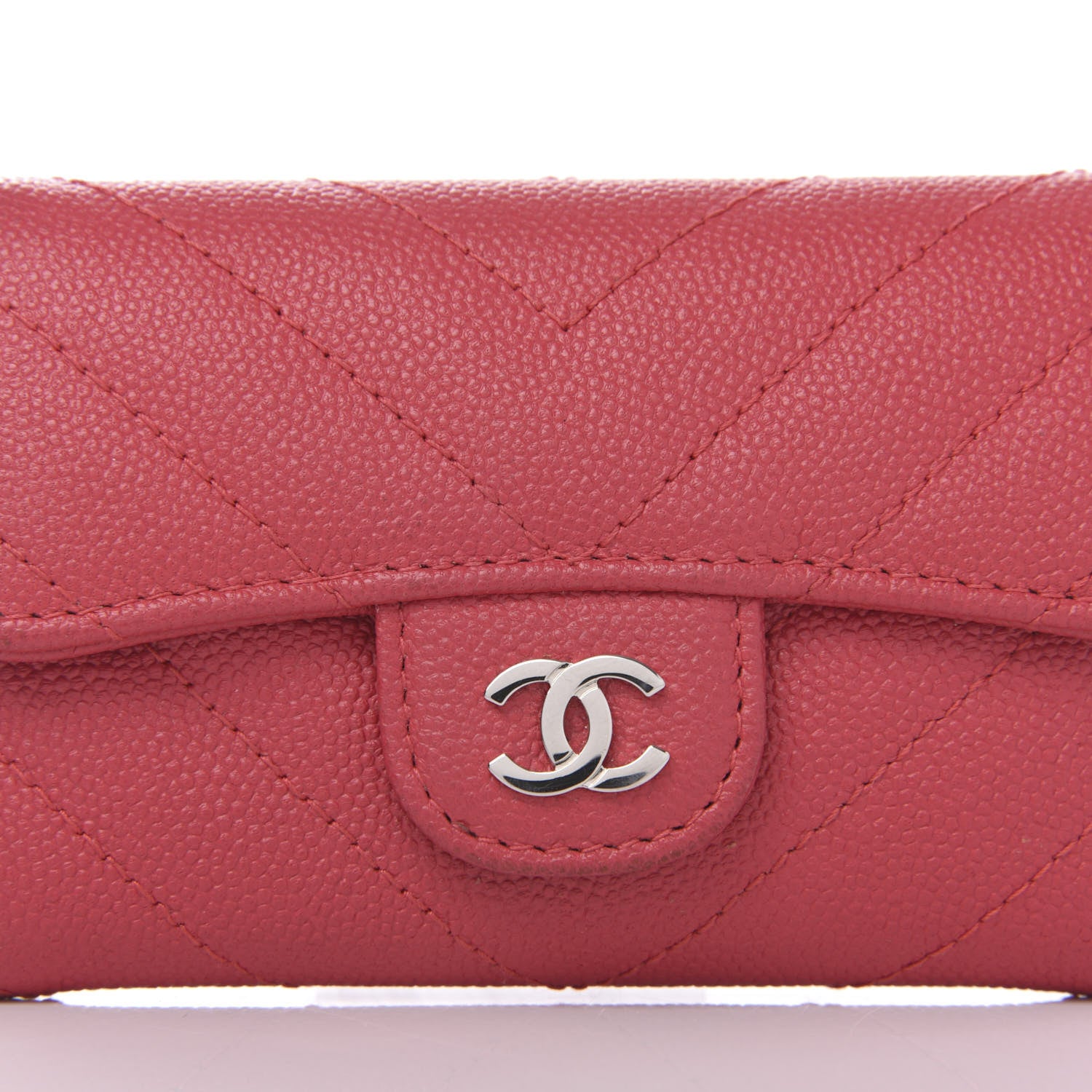 Chanel Caviar Chevron Quilted Flap Card Holder Red 11 of 12