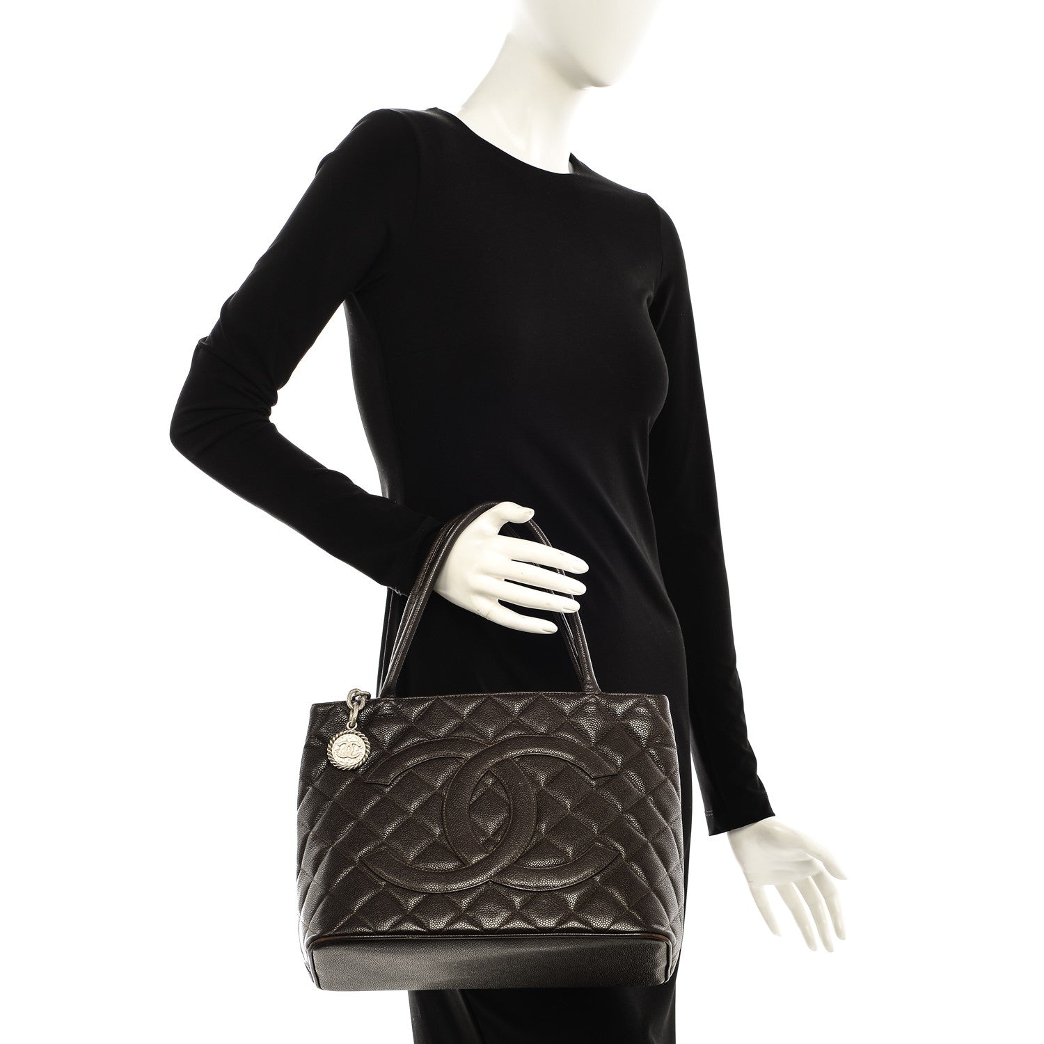 Chanel Caviar Quilted Medallion Tote Dark Brown 2 of 12