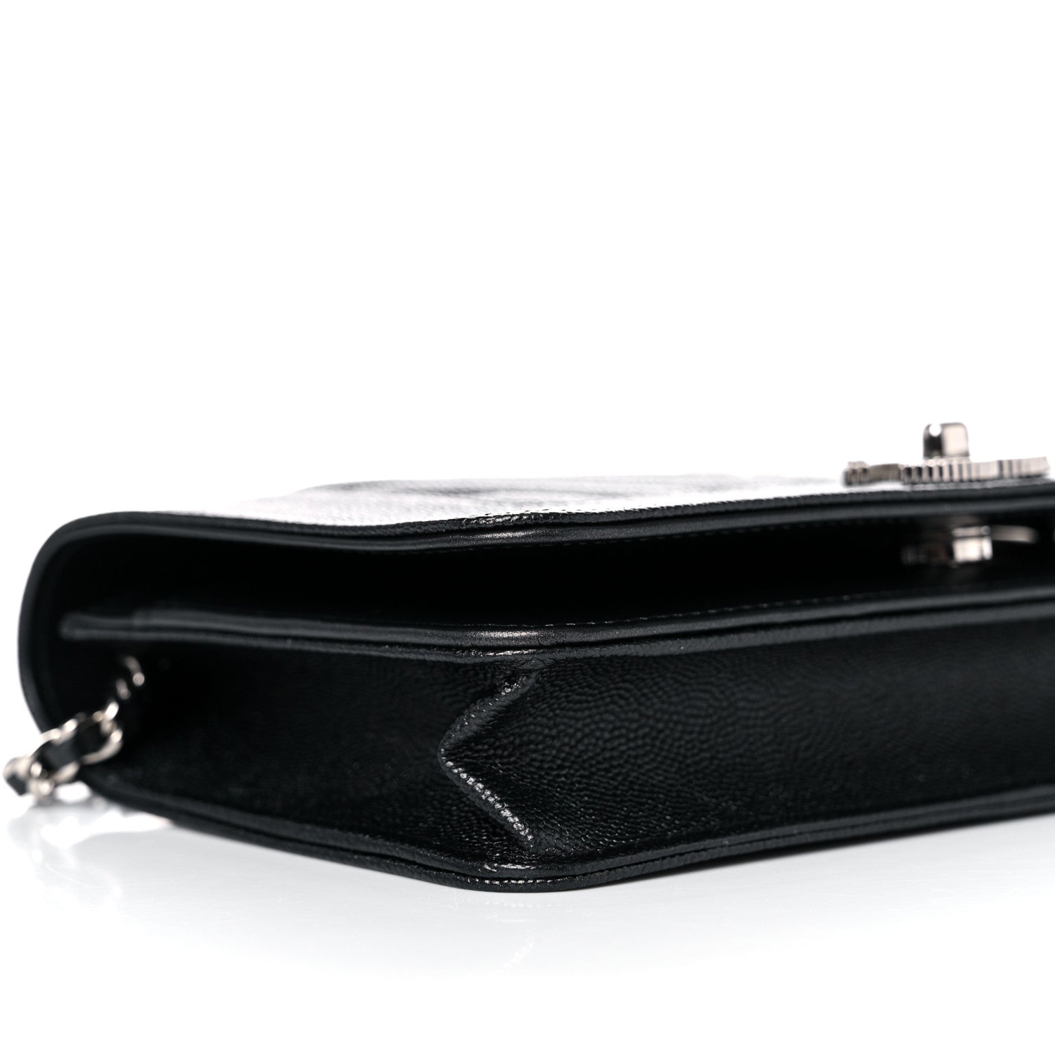 Chanel Metallic Caviar Chevron Quilted Vintage Mademoiselle Wallet On Chain WOC Charcoal 9 of 12