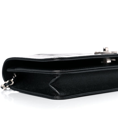 Chanel Metallic Caviar Chevron Quilted Vintage Mademoiselle Wallet On Chain WOC Charcoal 9 of 12