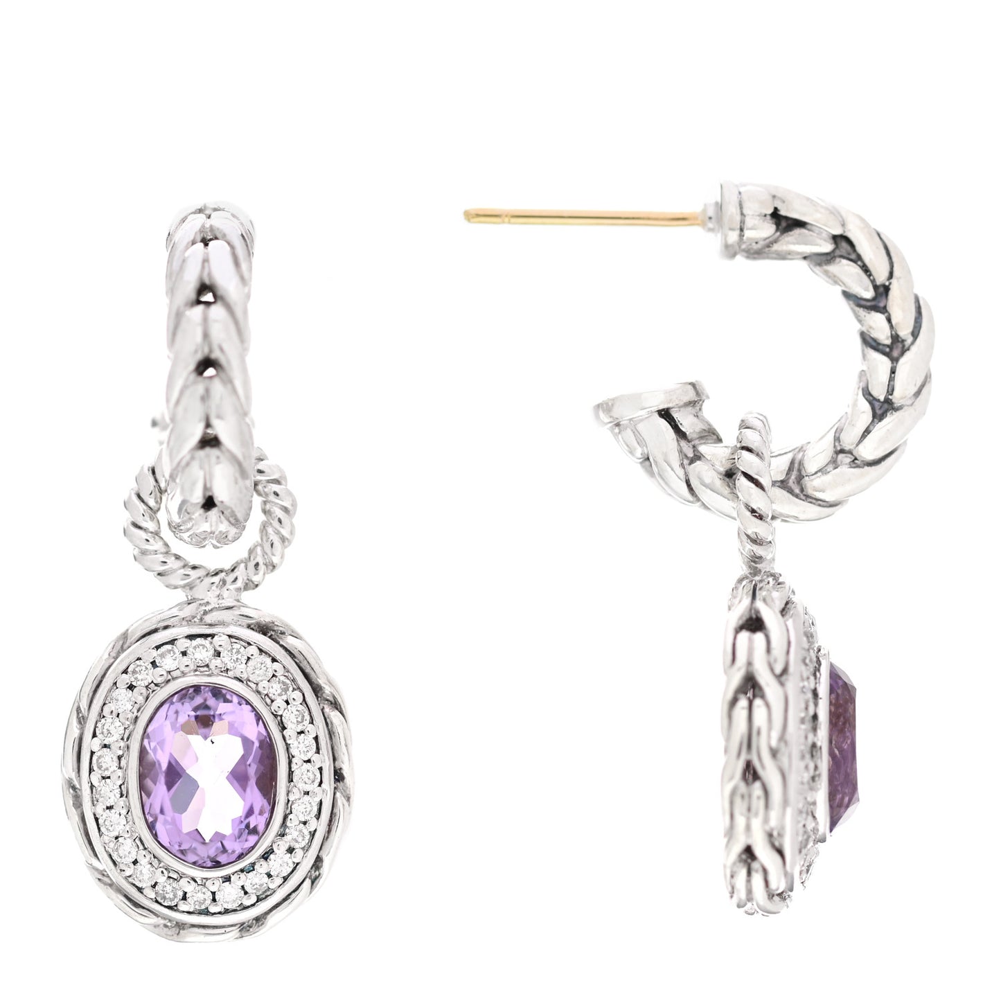 Sterling Silver Diamond Amethyst Batu Sari Drop Earrings