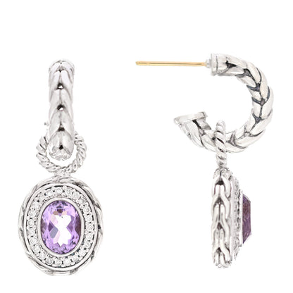 John Hardy Sterling Silver Diamond Amethyst Batu Sari Drop Earrings 1 of 4