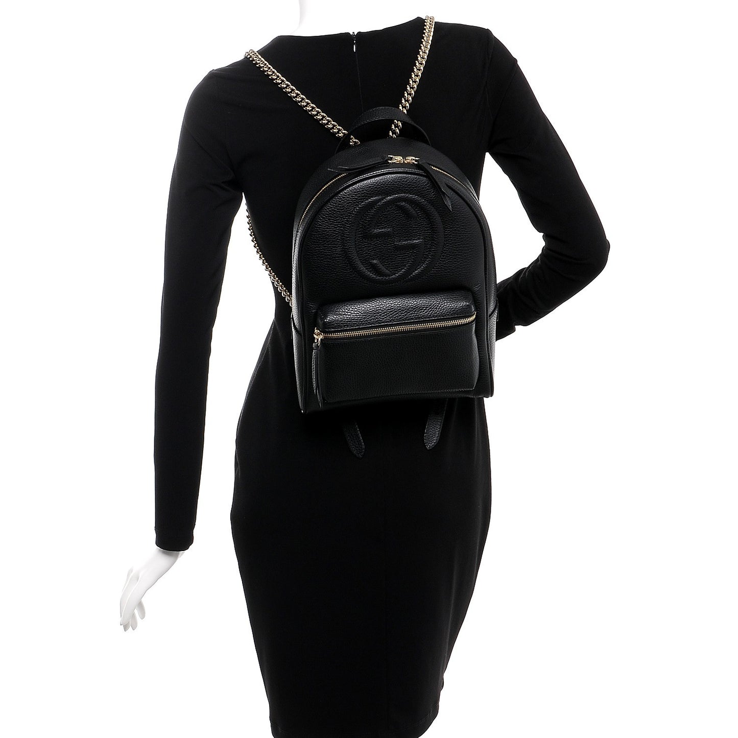 Pebbled Calfskin Soho Chain Backpack Black