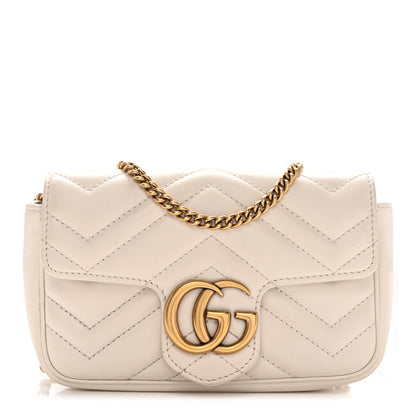 Gucci Calfskin Matelasse Super Mini GG Marmont Shoulder Bag White 1 of 10