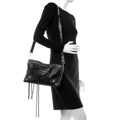 Balenciaga Agneau Classic Silver Hardware S City Logo Strap Black White 2 of 7