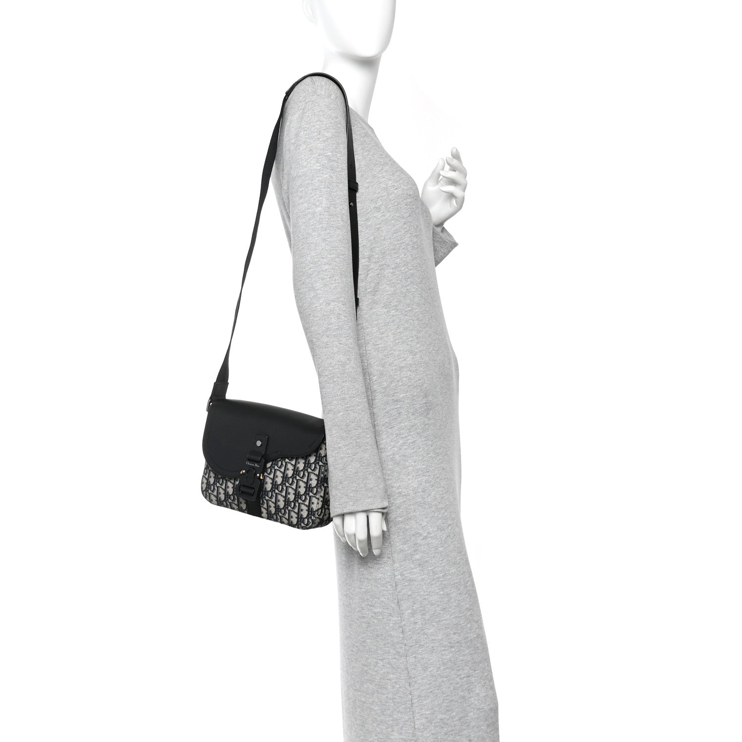 Christian Dior Oblique Jacquard Grained Calfskin Small Saddle Messenger Bag Beige Black 2 of 11