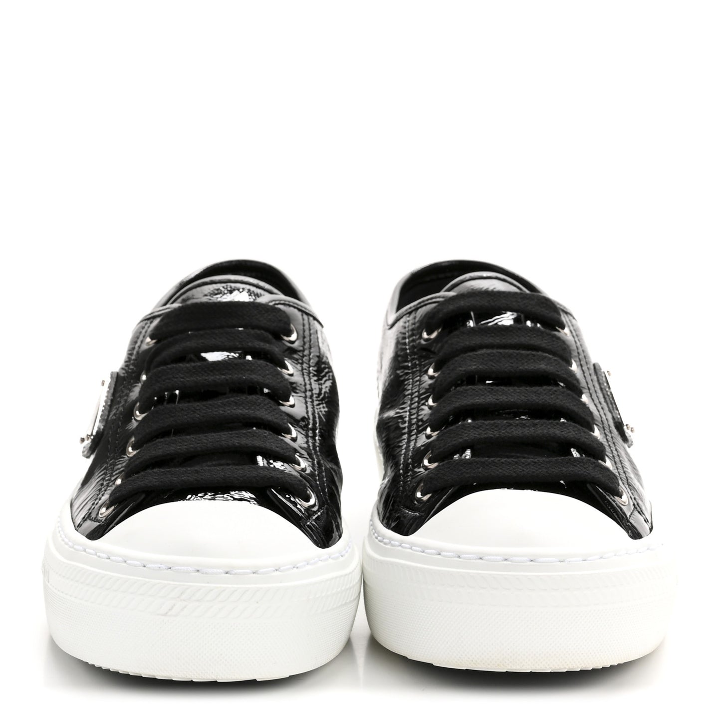 Patent Naplak Triangle Logo Womens Low Top Sneakers 38 Black White