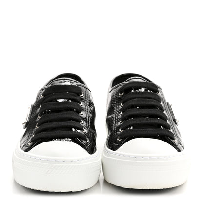 Prada Patent Naplak Triangle Logo Womens Low Top Sneakers 38 Black White 3 of 9