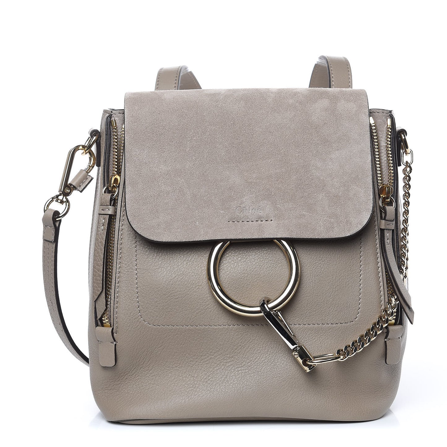 Suede Calfskin Small Faye Backpack Motty Grey