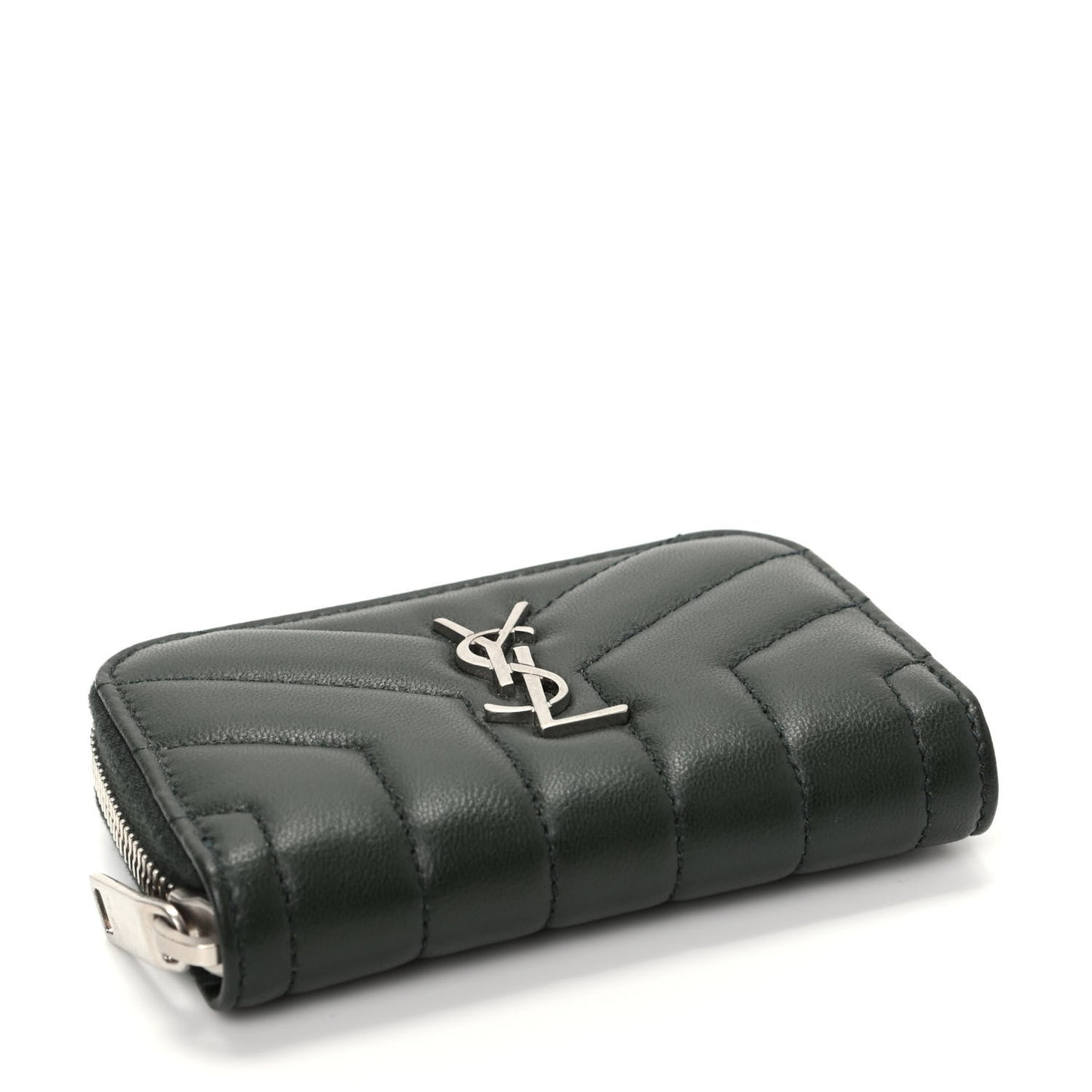 Lambskin Y Quilted Monogram LouLou Zip Coin Purse New Vert Fonce
