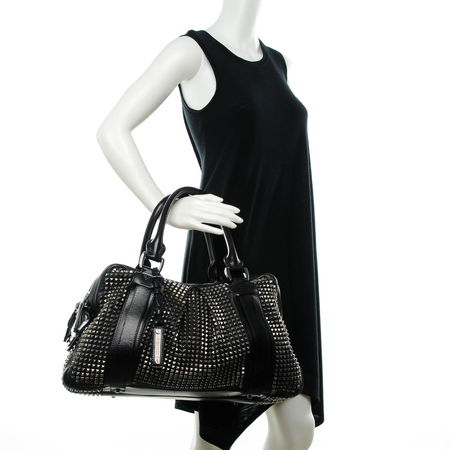 Burberry Prorsum Calfskin Studded Knight Satchel Black 2 of 9
