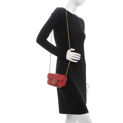 Gucci Calfskin Matelasse Super Mini GG Marmont Shoulder Bag Hibiscus Red 2 of 8