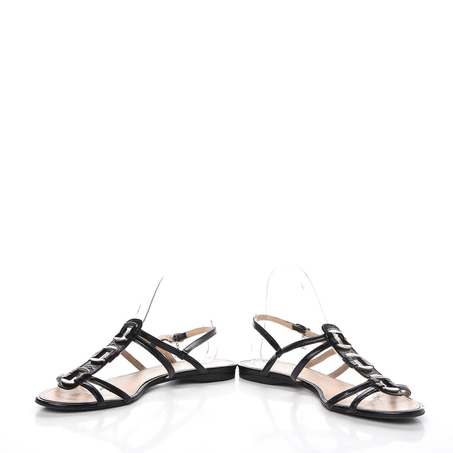 Glazed Calfskin CC Sandals 40 Black