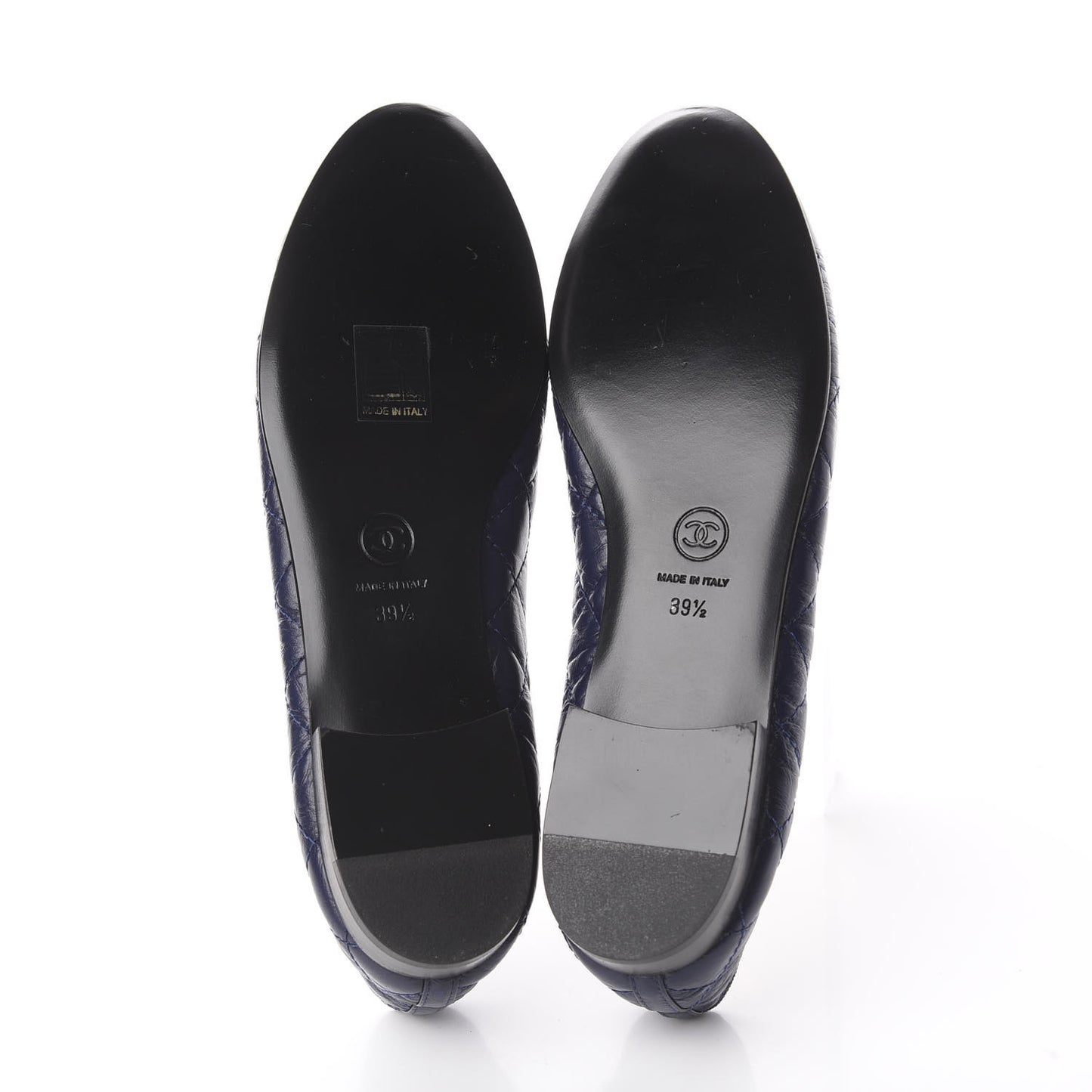 Aged Calfskin Quilted CC Cap Toe Ballerina Flats 39.5 Navy