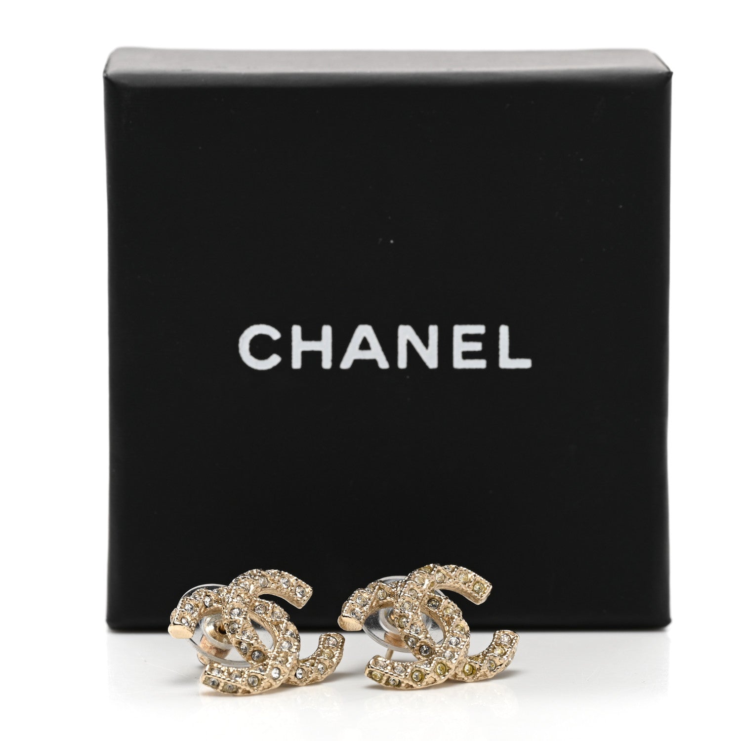 Chanel Metal Crystal CC Earrings Gold 5 of 5