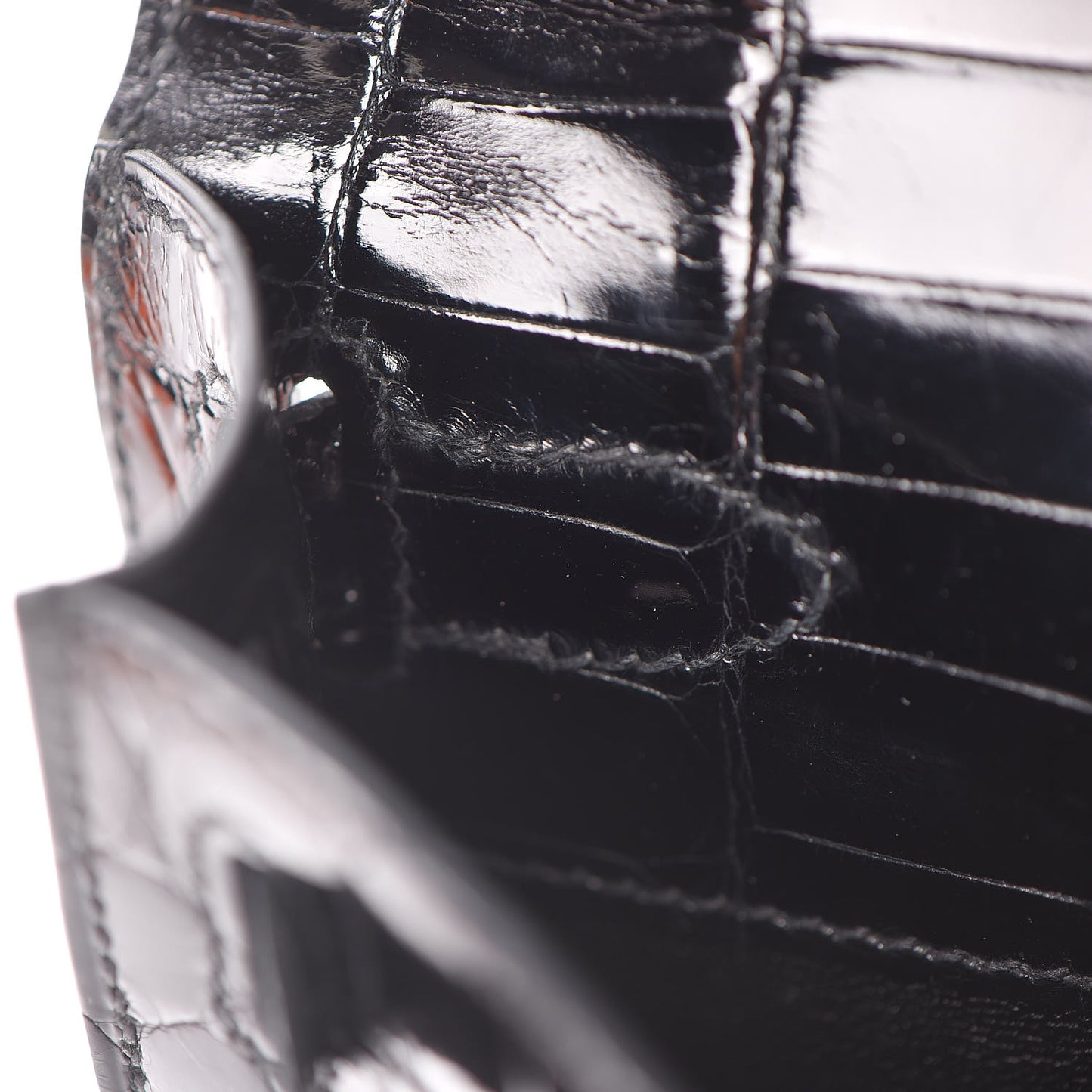 Shiny Niloticus Crocodile Kelly Cut Pochette Black