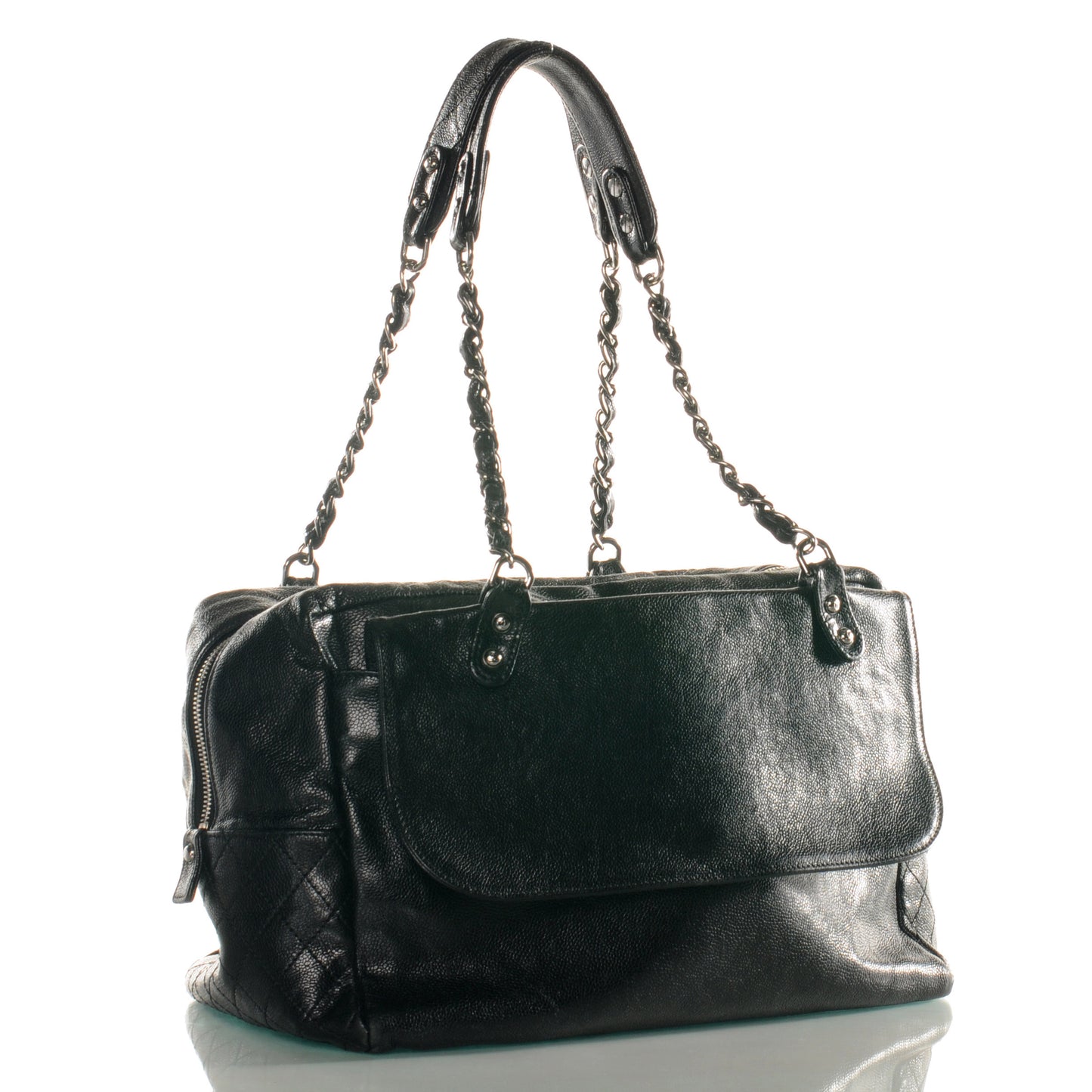 Glazed Caviar Pocket In The City Tote Black