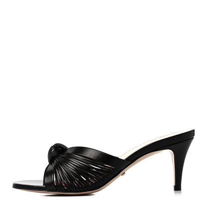 Gucci Nappa Crawford Knot Mid Heel Slide Sandals 35.5 Black 1 of 8
