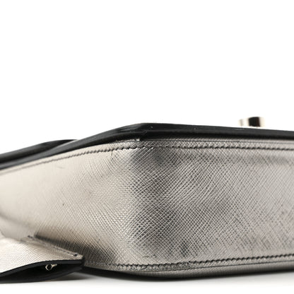 Prada Metallic Saffiano Lux Sound Crossbody Bag Cromo 9 of 12