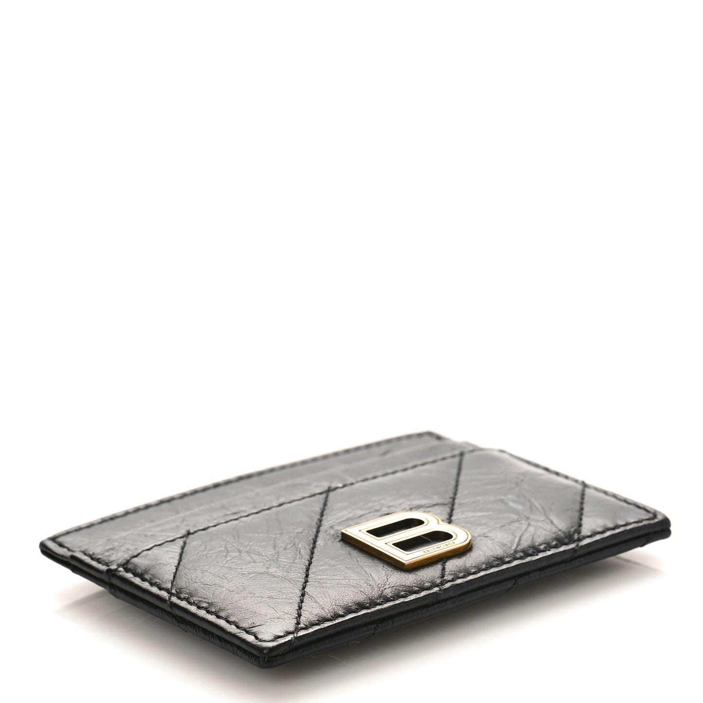 Crushed Calfskin Quilted Crush Card Holder Black