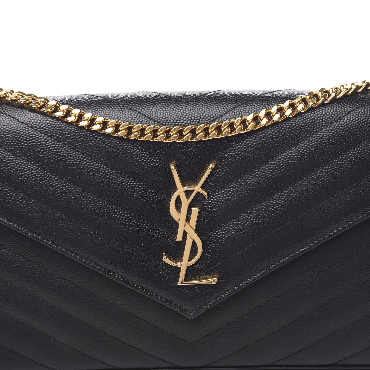 Saint Laurent Grain De Poudre Matelasse Chevron Monogram Chain Wallet Black 10 of 10