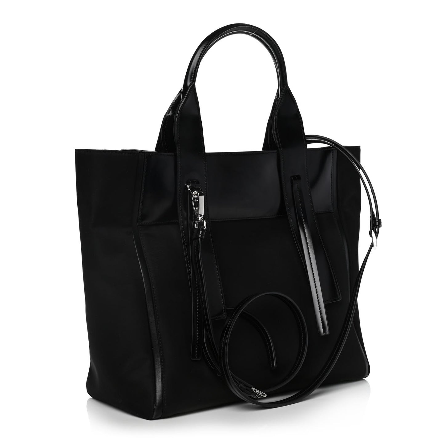 Tessuto Nylon Spazzolato Small Ouverture Top Handle Bag Black