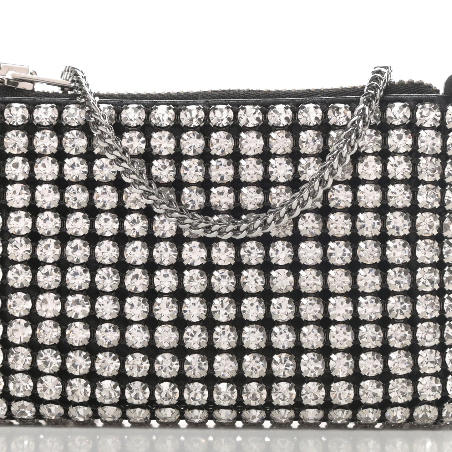 Mesh Crystal Rhinestone Nano Heiress Shoulder Bag Black Silver