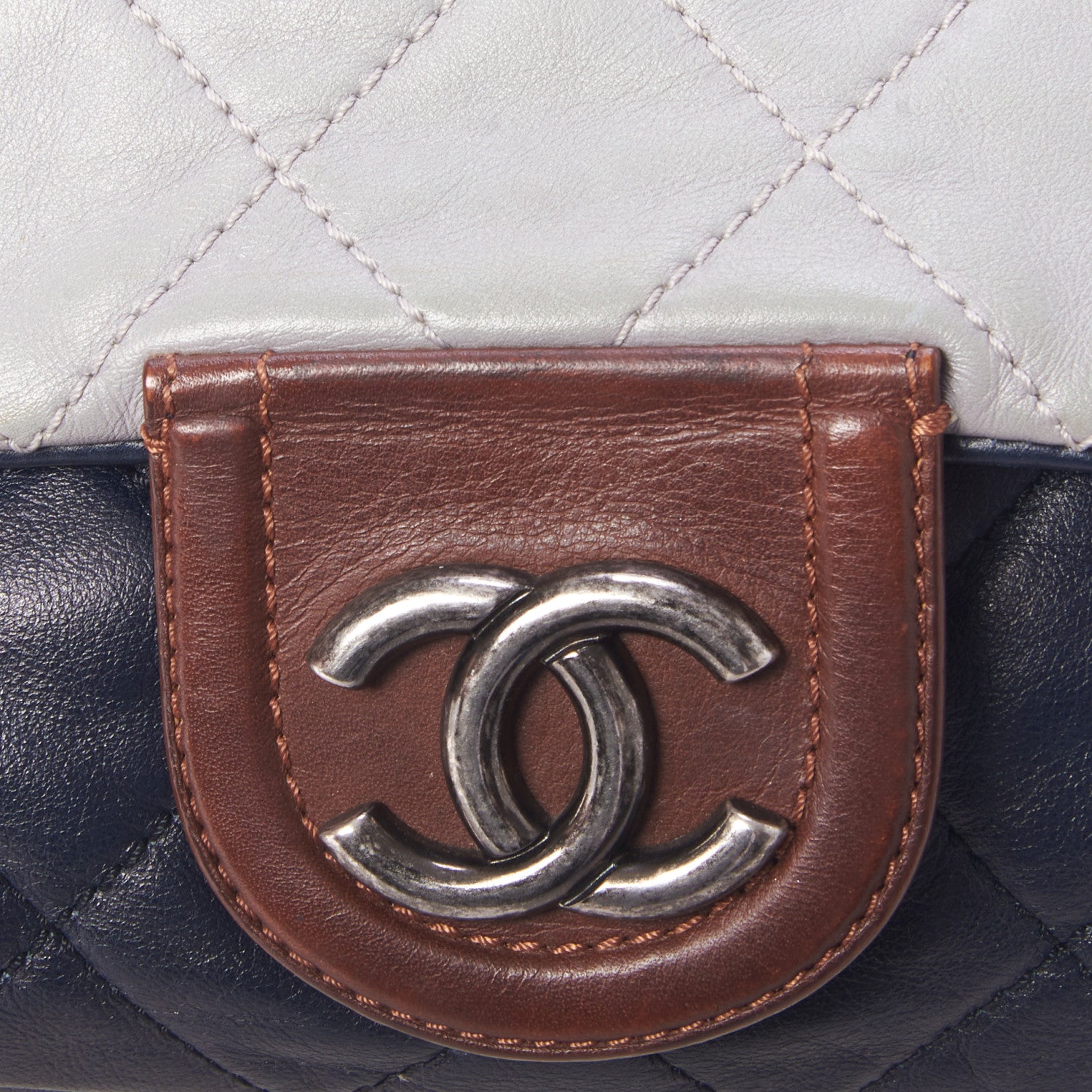 Chanel Iridescent Calfskin Tri-Color Country Chic Flap Navy Blue 7 of 9