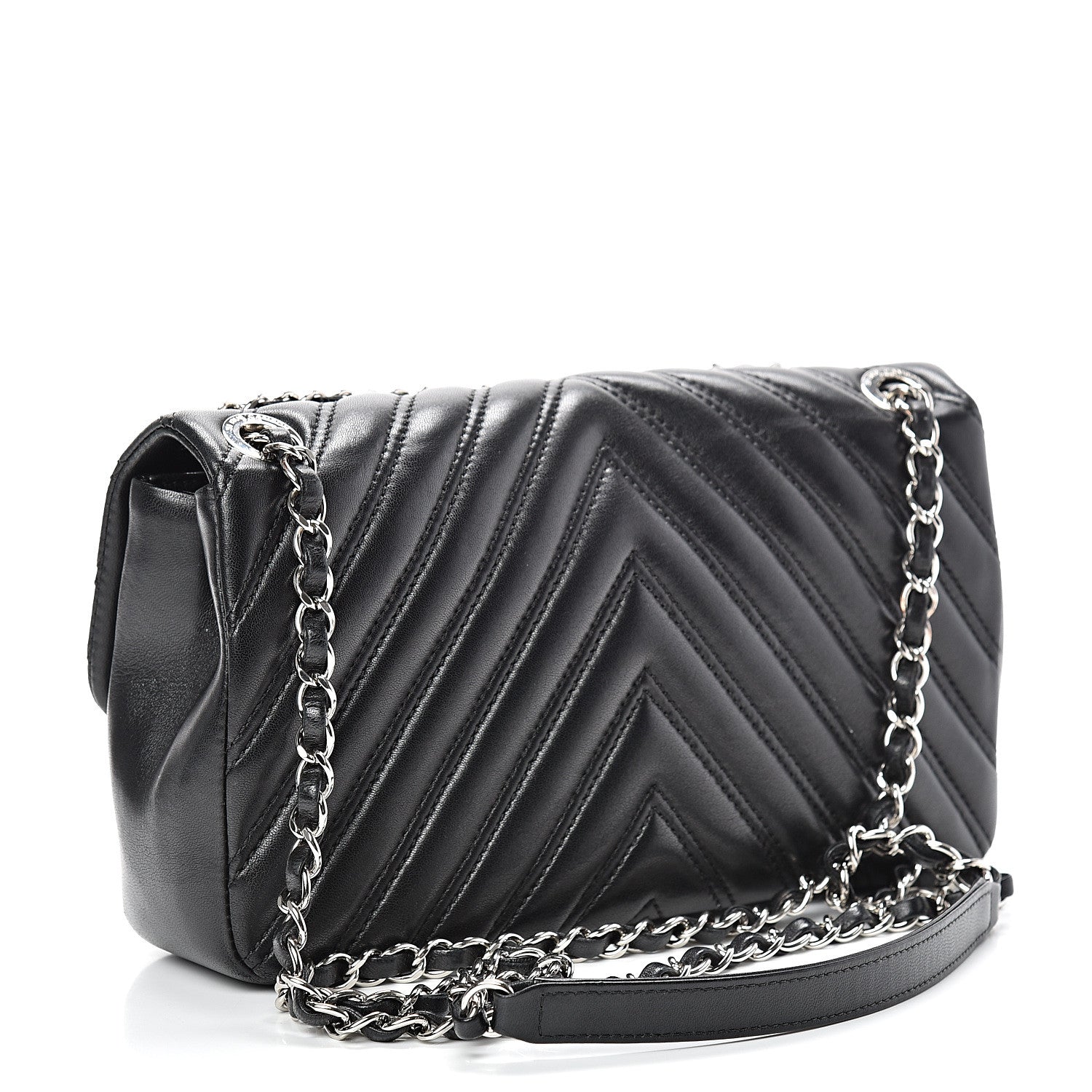 Chanel Lambskin Chevron Double Stitch Medium Single Flap Black 2 of 11