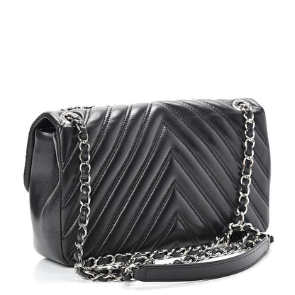 Chanel Lambskin Chevron Double Stitch Medium Single Flap Black 2 of 11
