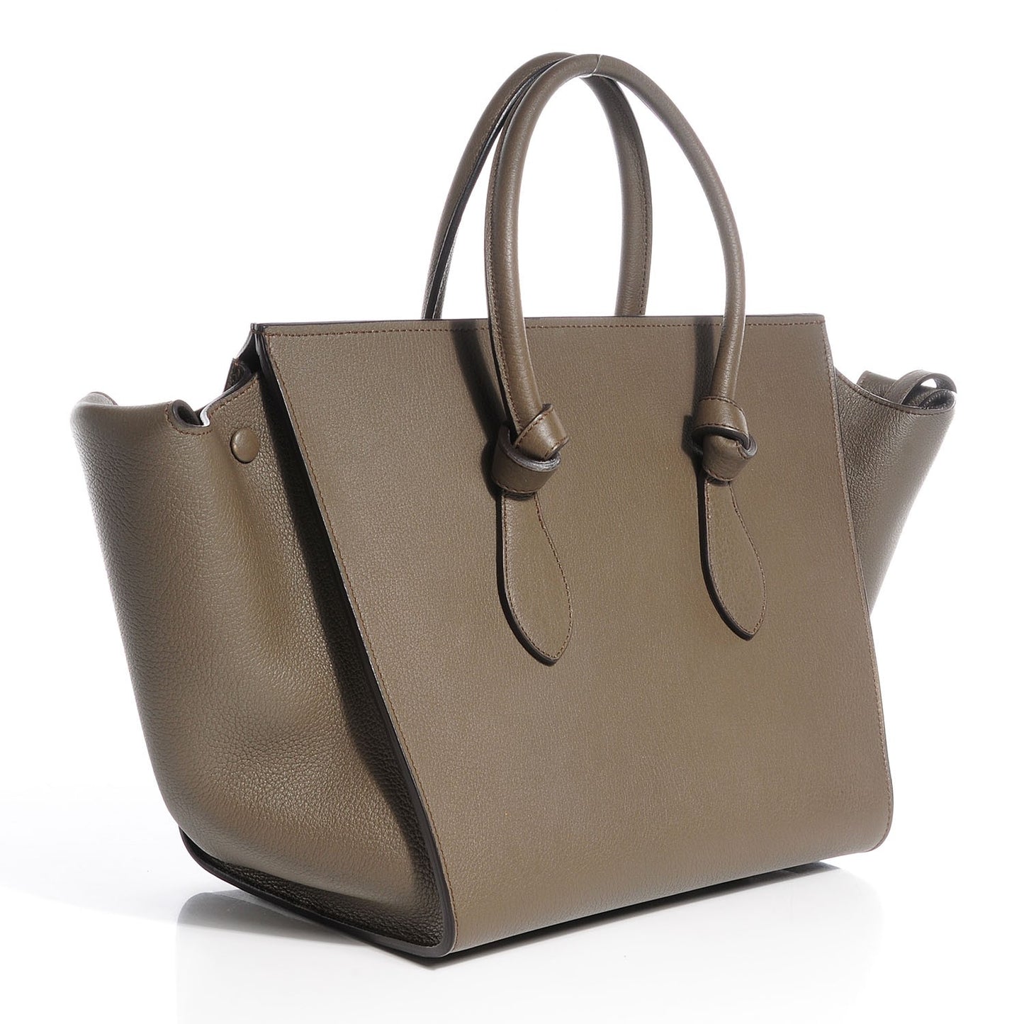 Grained Calfskin Tie Knot Small Tote Dark Khaki