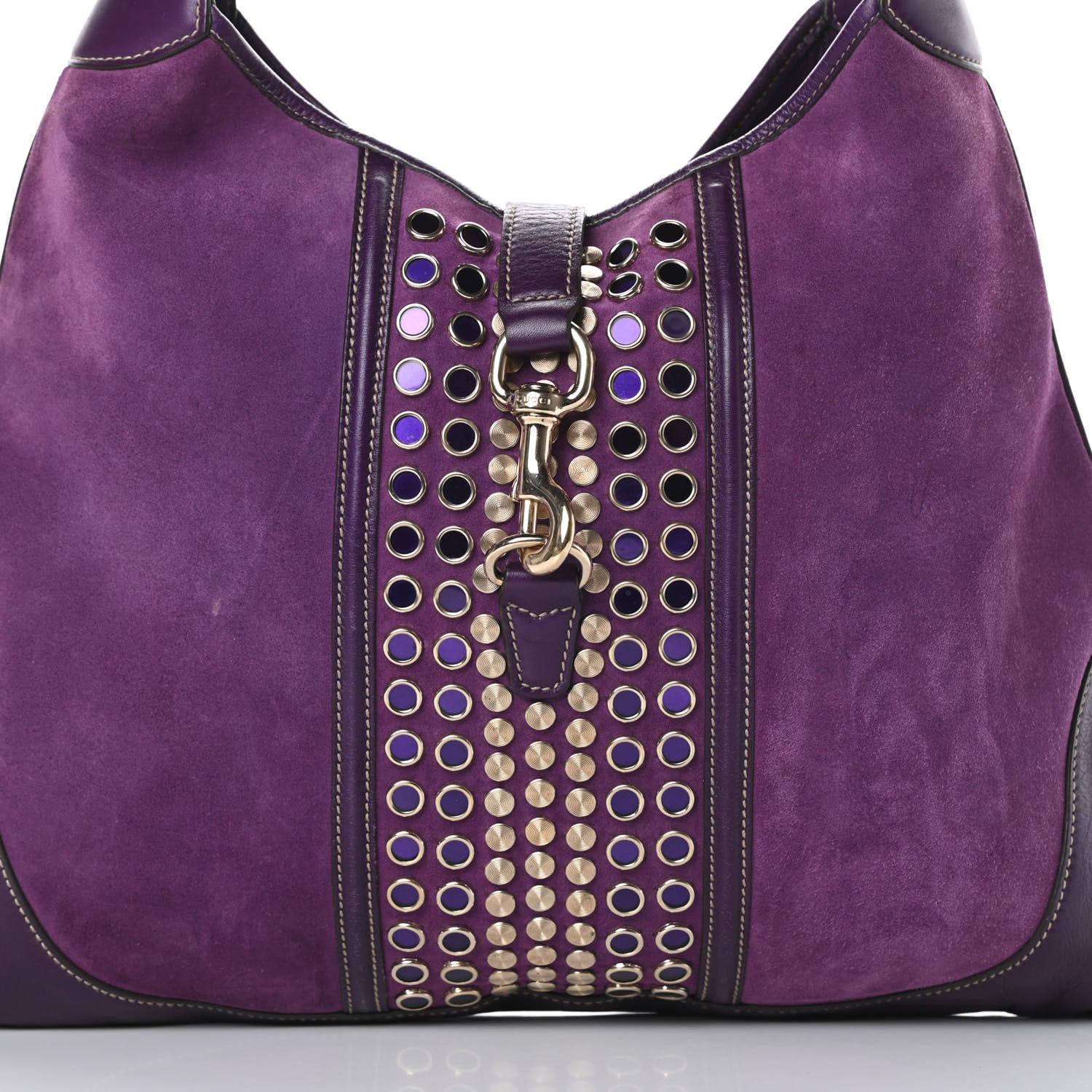 Gucci Suede Studded Large Jackie Shoulder Bag Purple 8 of 15