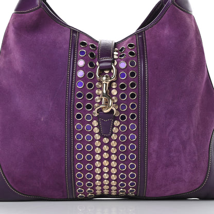 Gucci Suede Studded Large Jackie Shoulder Bag Purple 8 of 15