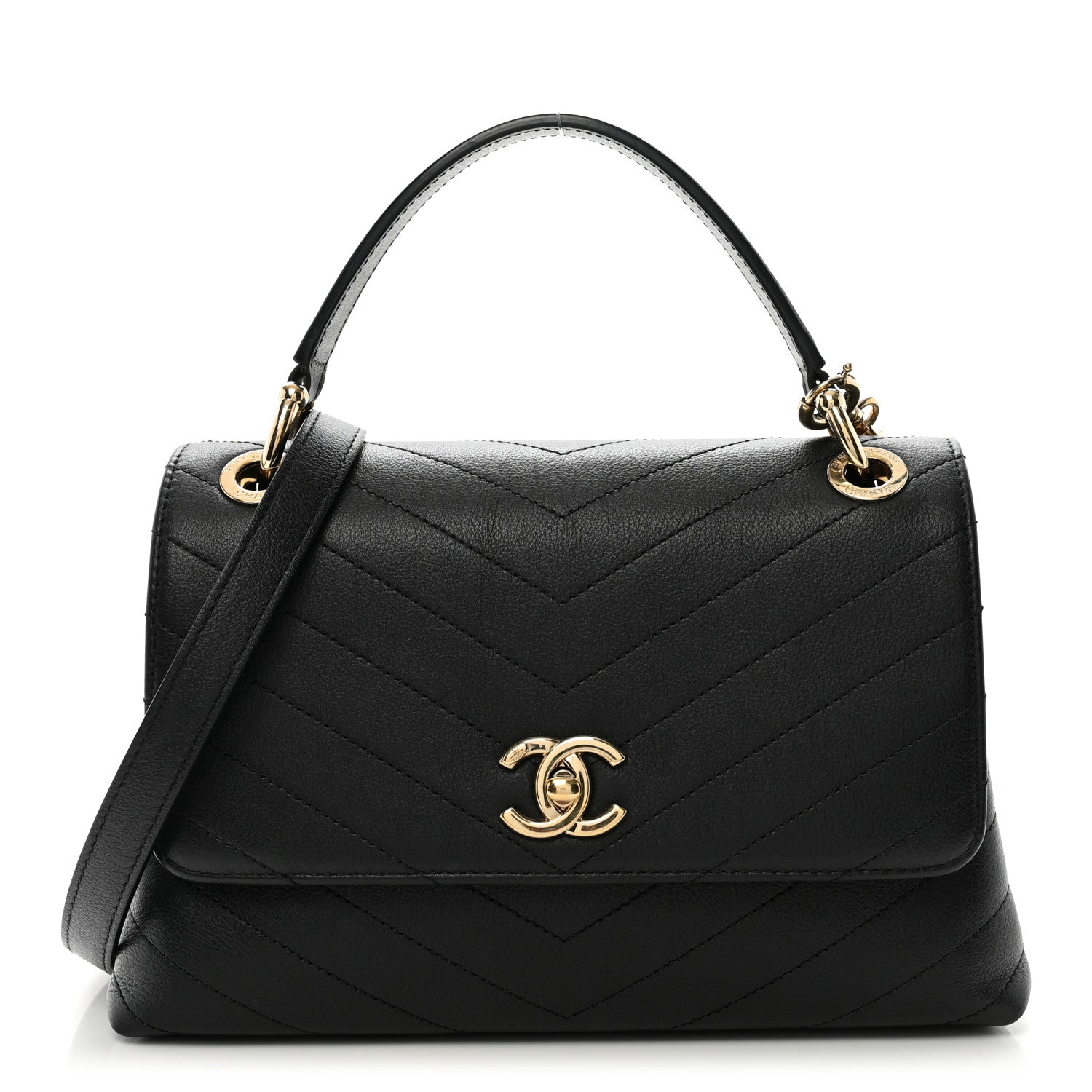 Chanel Grained Calfskin Small Chevron Chic Top Handle Flap Black 1 of 11