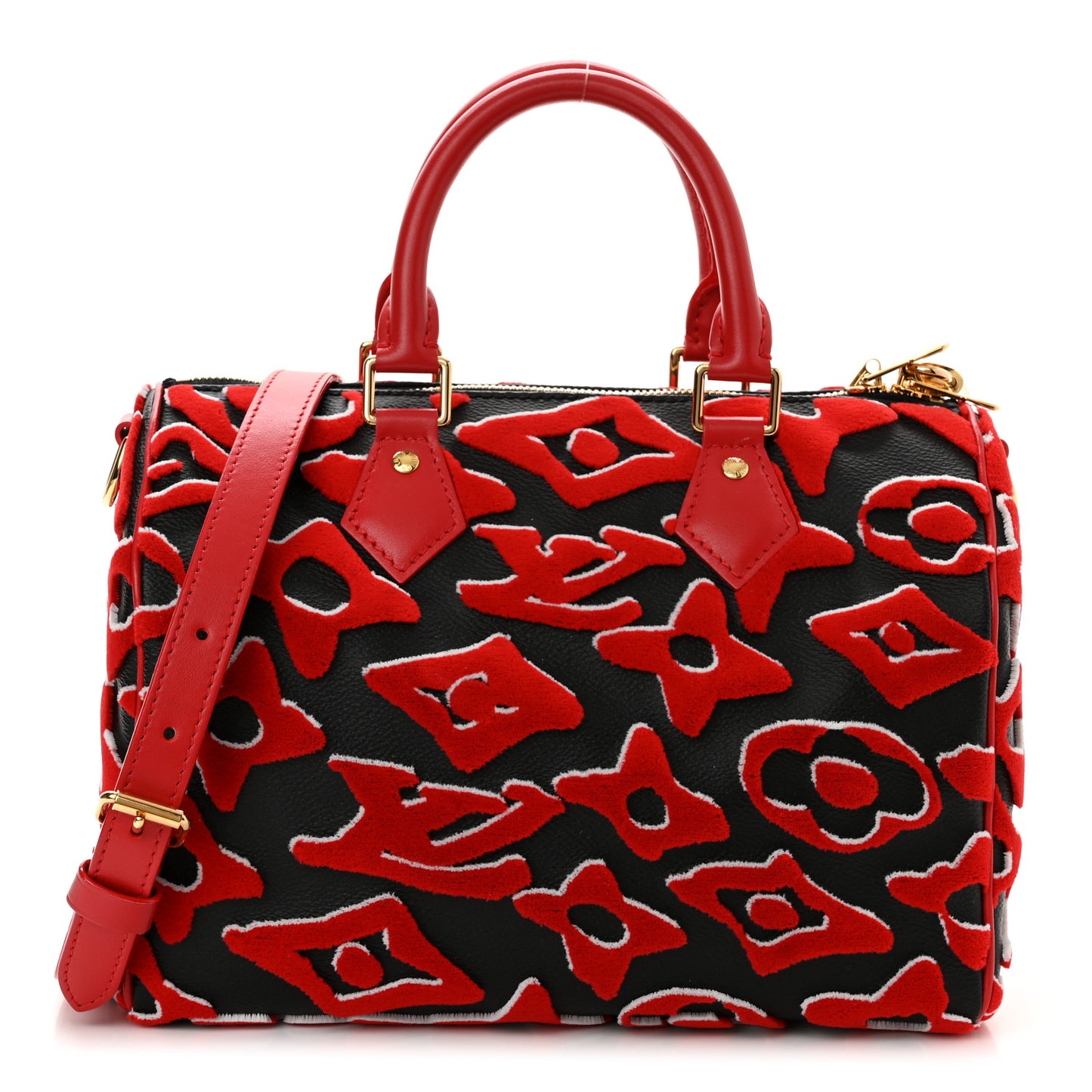 X UF Tufted Monogram Speedy Bandouliere 25 Black Red