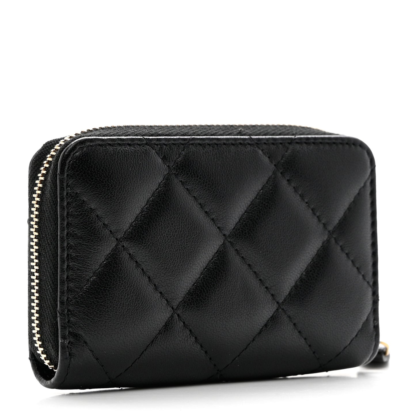 Lambskin Plexiglass Quilted Coco Love Zip Coin Purse Black