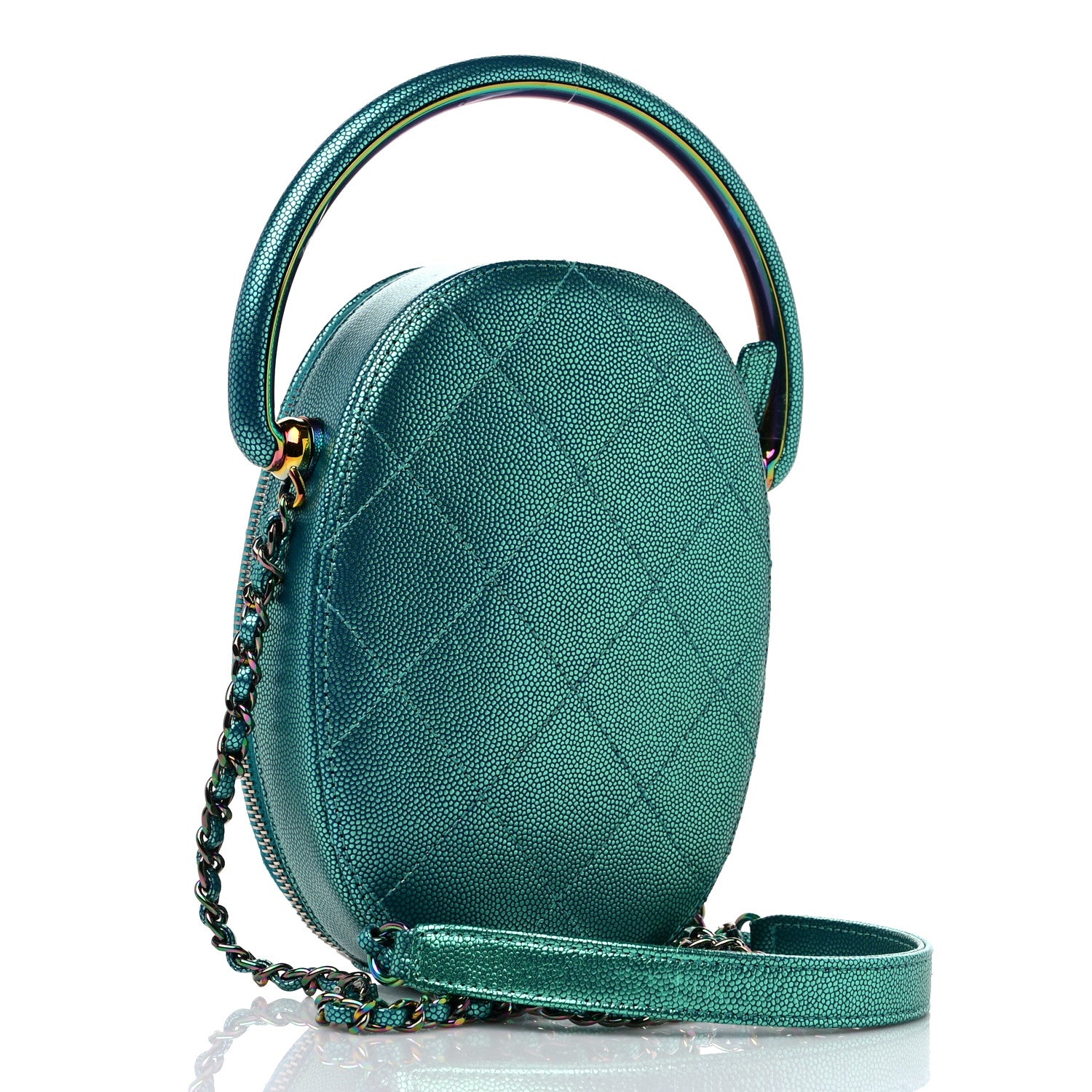 Chanel Metallic Caviar Quilted Camera Case Blue 3 of 11