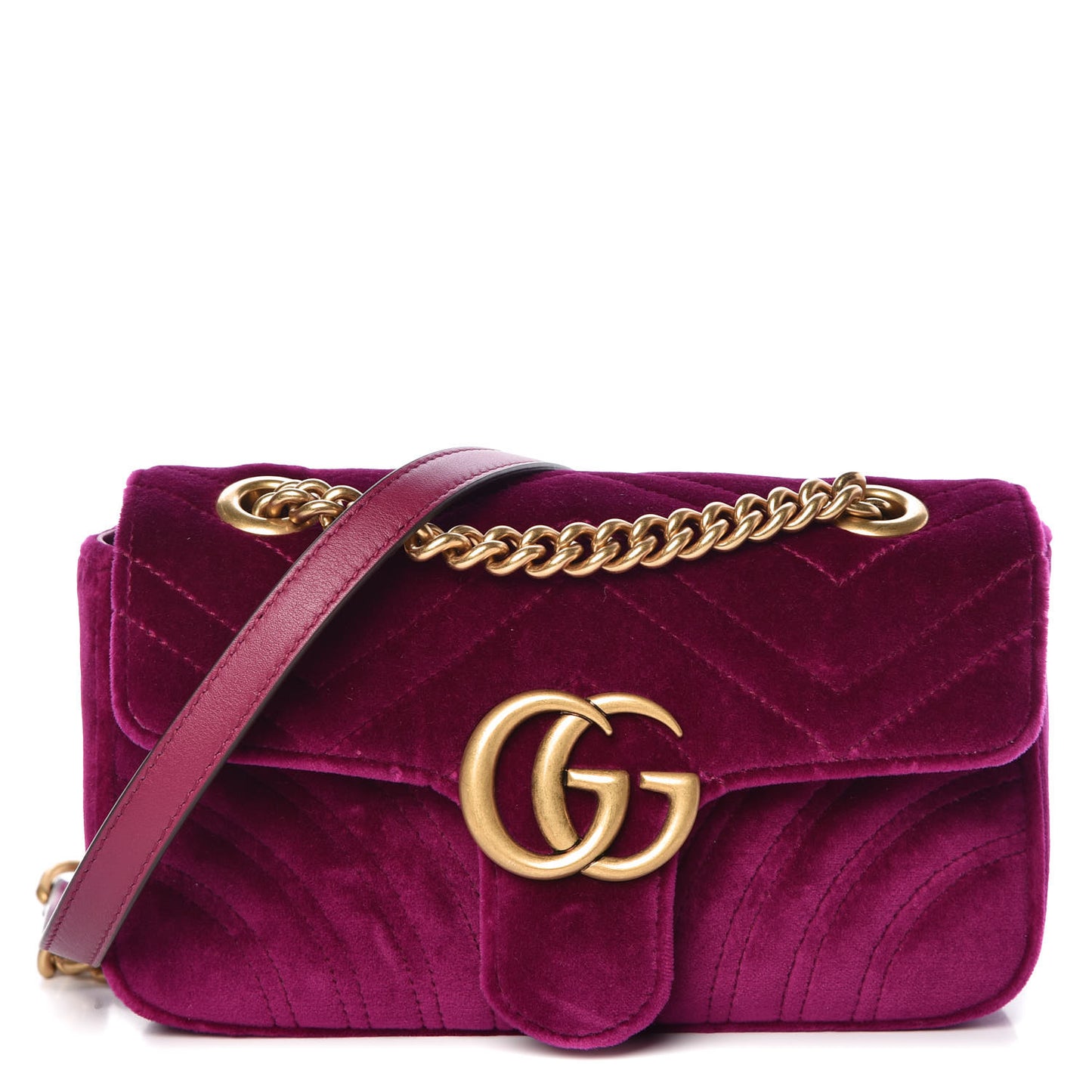 Velvet Matelasse Mini GG Marmont Shoulder Bag Fuchsia Violet Cyclamen