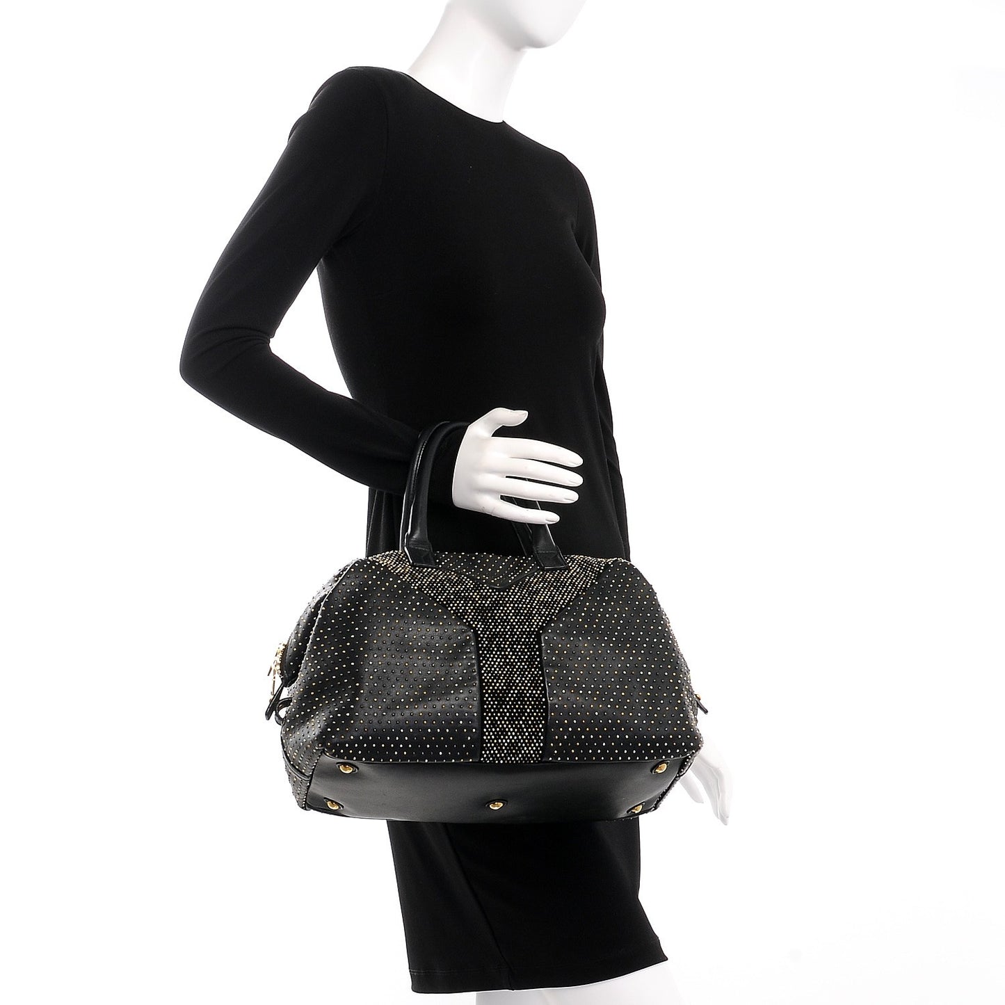 Calfskin Rock Studded Easy Sac Black