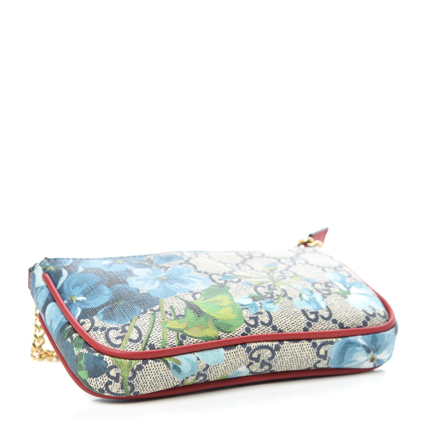 Gucci GG Supreme Monogram Blooms Mini Chain Bag Beige Blue Navy Hibiscus Red 4 of 11