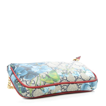 Gucci GG Supreme Monogram Blooms Mini Chain Bag Beige Blue Navy Hibiscus Red 4 of 11