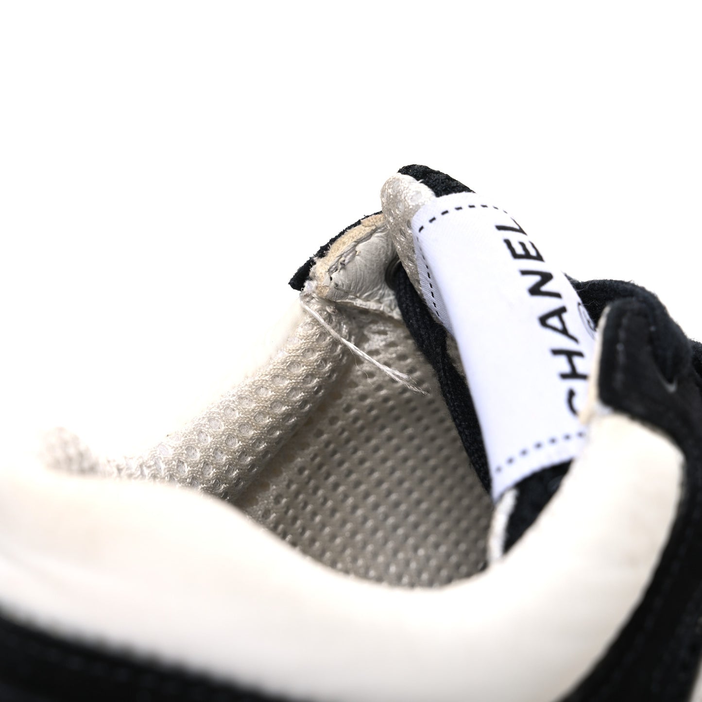 Mesh Suede Grained Calfskin Womens CC Sneakers 37.5 Black White
