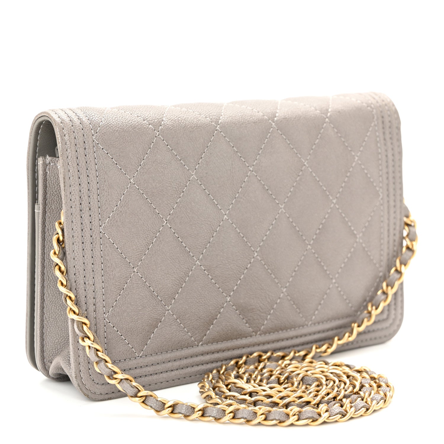 Chanel Caviar Quilted Boy Wallet On Chain WOC Grey 3 of 12