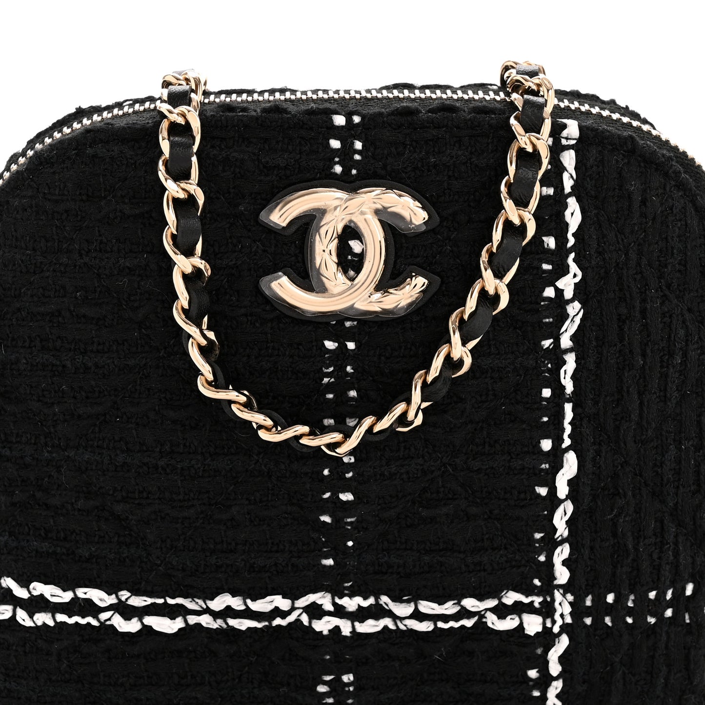 Tweed Quilted Mini Clutch With Chain Black White