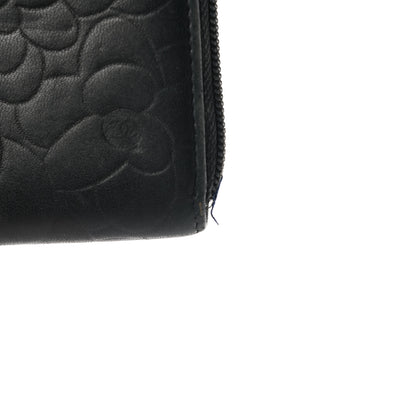 Chanel Lambskin Camellia Embossed Large Zip Around Gusset Wallet Black 17 of 18