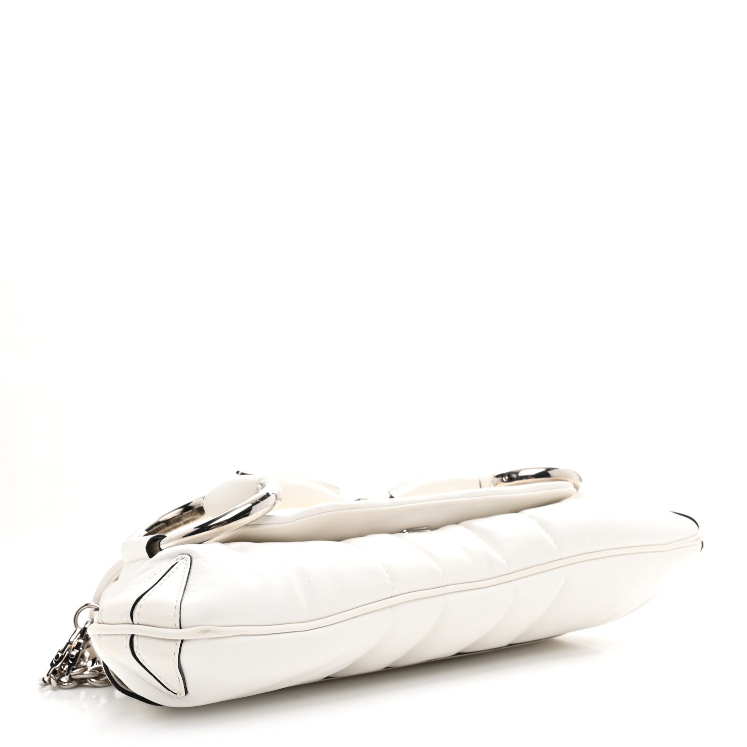 Gucci Nappa Vertical Matelasse Medium Maxi Horsebit Chain Shoulder Bag Mystic White 4 of 11
